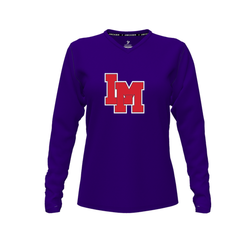 [CUS-DFW-TEES-CMF-VNK-LSL-PUR-FYXS-LOGO1] Decker Comfort T-Shirt (Female Youth XS, Purple, V Neck, Logo 1, Long Sleeve)